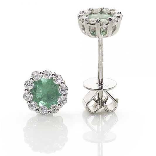 18ct White Gold Emerald & Diamond Cluster Earrings