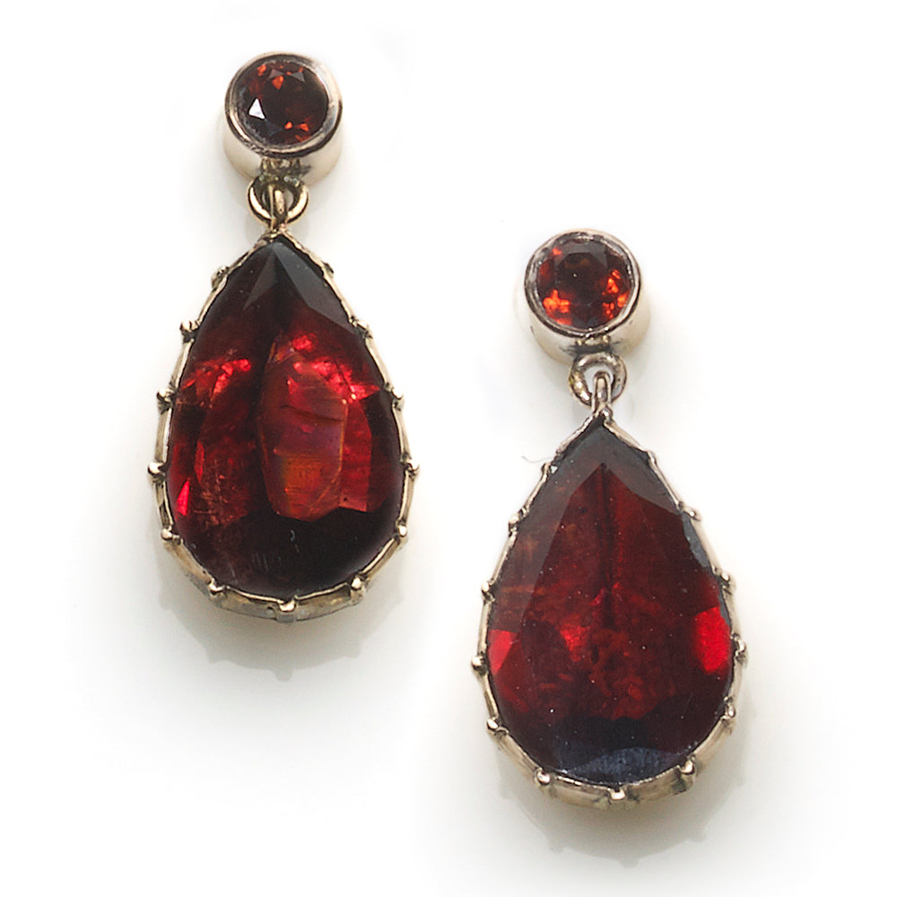 Vintage Georgian Style Garnet Drop Earrings