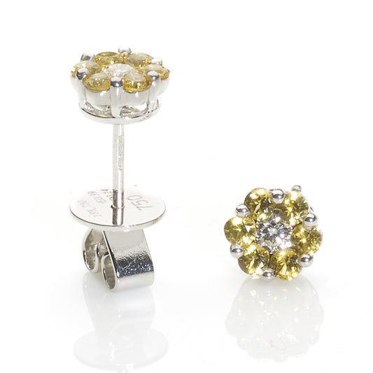 Yellow Sapphire & Diamond Flowerhead Earrings