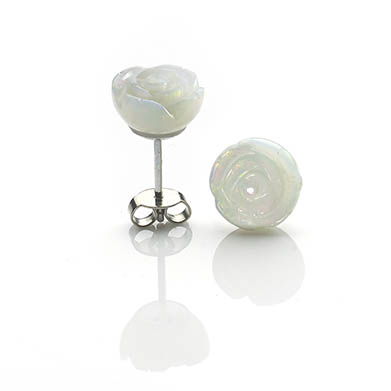 Carved Rainbow Opal Flowerhead Ear Studs