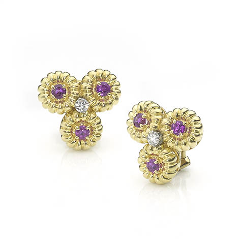 Vintage Cartier Ruby and Diamond Set Triple Cluster Earrings