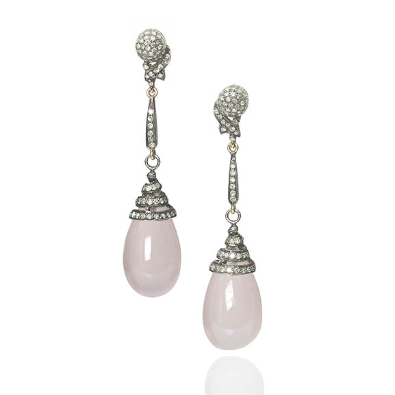 Diamond Topped Rose Quartz Drop Earrings