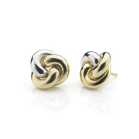 Three Way Knot Earrings in Two Colour Gold