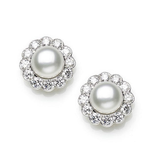 Pearl and Diamond Cluster Earrings