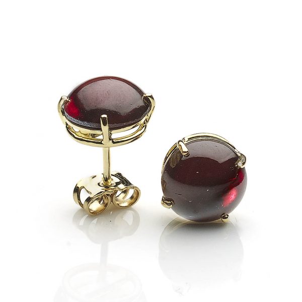 Cabochon Garnet Ear Studs