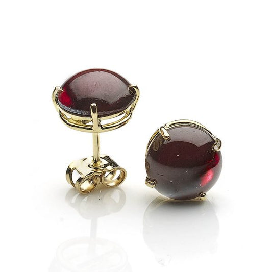 Cabochon Garnet Ear Studs