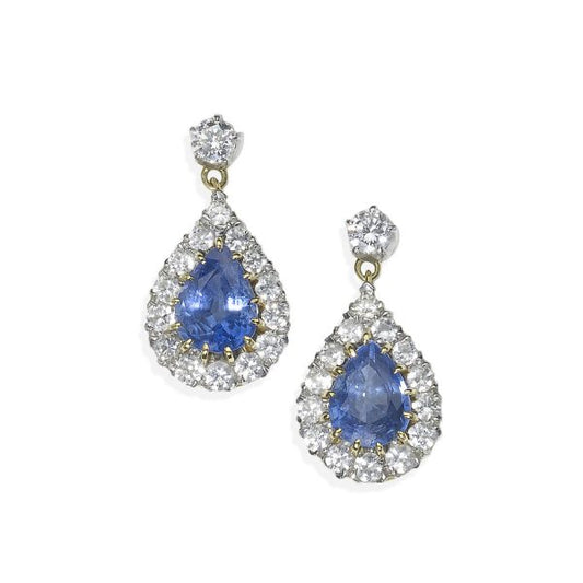 Sapphire and Diamond Cluster Drop Earrings