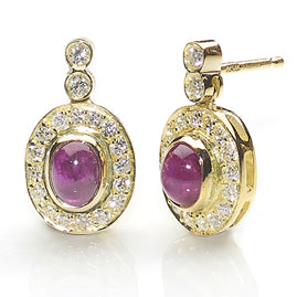 Vintage Style Ruby and Diamond Cluster Drop Earrings, 18ct Yellow Gold