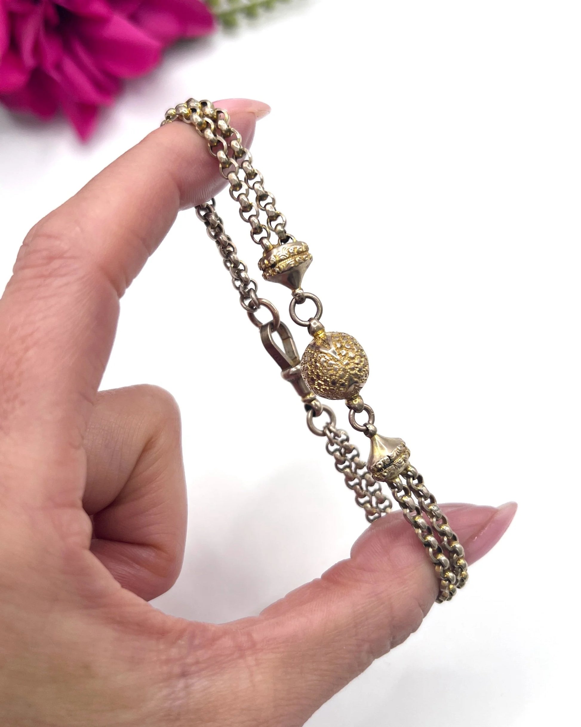Antique 9 ct Gold, Victorian Belcher Link Orb Albertina Bracelet