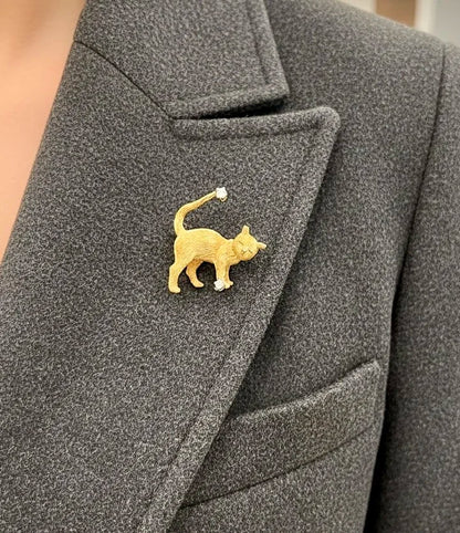 Vintage 18 Carat Yellow Gold Diamond Cat Brooch, Circa 1980