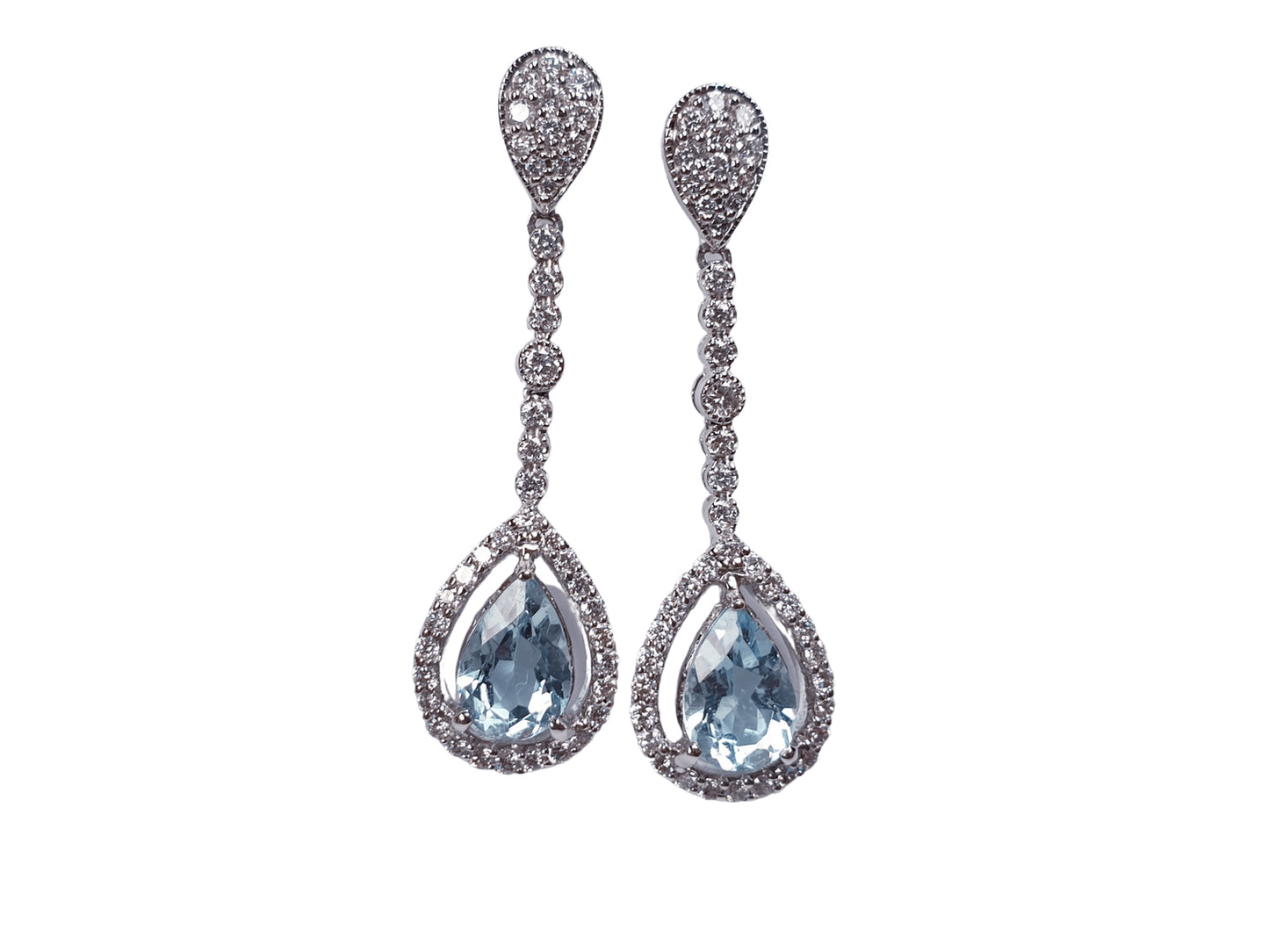 Pear Cut Aquamarine and Diamond Cluster Drop Earrings, 2.00 carats
