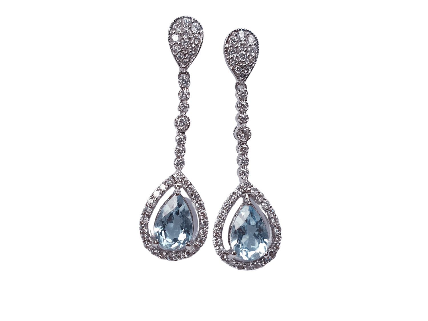 Pear Cut Aquamarine and Diamond Cluster Drop Earrings, 2.00 carats