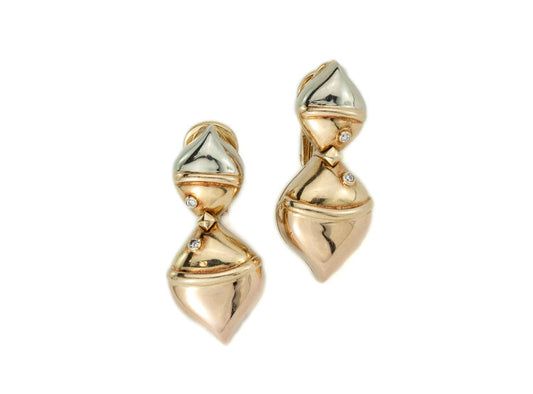 Vintage Bvlgari 18ct Yellow Gold and Diamond Clip On Earrings, Bulgari 18ct gold earrings with diamond accents, Made in Italy, Circa 1990's