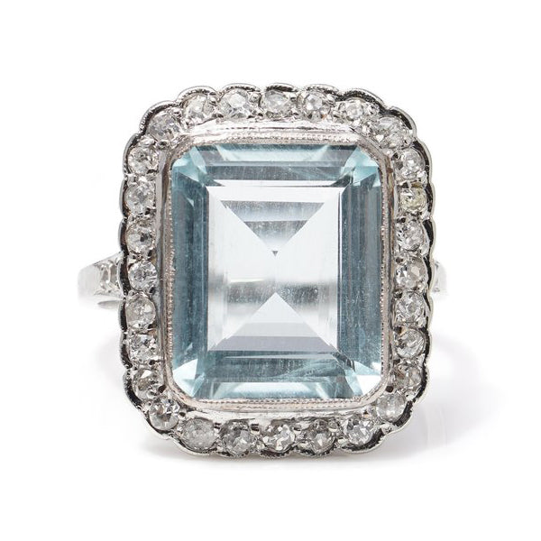 Antique Edwardian 5.5ct Aquamarine and Diamond Cluster Ring