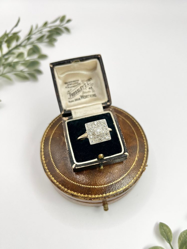 Edwardian Antique 2ct Old Cut Diamond Square Cluster Ring