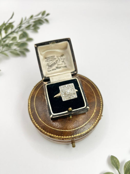 Edwardian Antique 2ct Old Cut Diamond Square Cluster Ring