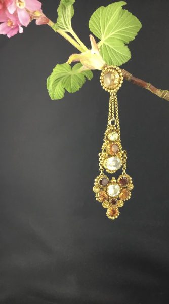 Early 19th Century Multi Gem Set Cannetille Pendant in High Carat Gold
