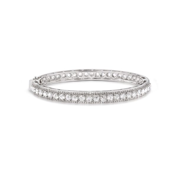 Rose Cut Diamond Bangle Bracelet; 4.91 carats round rose-cut diamonds surrounded by 424 round brilliant-cut diamonds, in 18ct white gold