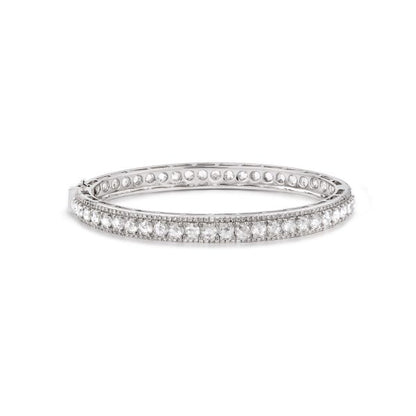 Rose Cut Diamond Bangle Bracelet; 4.91 carats round rose-cut diamonds surrounded by 424 round brilliant-cut diamonds, in 18ct white gold