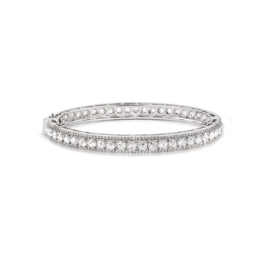 Rose Cut Diamond Bangle Bracelet; 4.91 carats round rose-cut diamonds surrounded by 424 round brilliant-cut diamonds, in 18ct white gold
