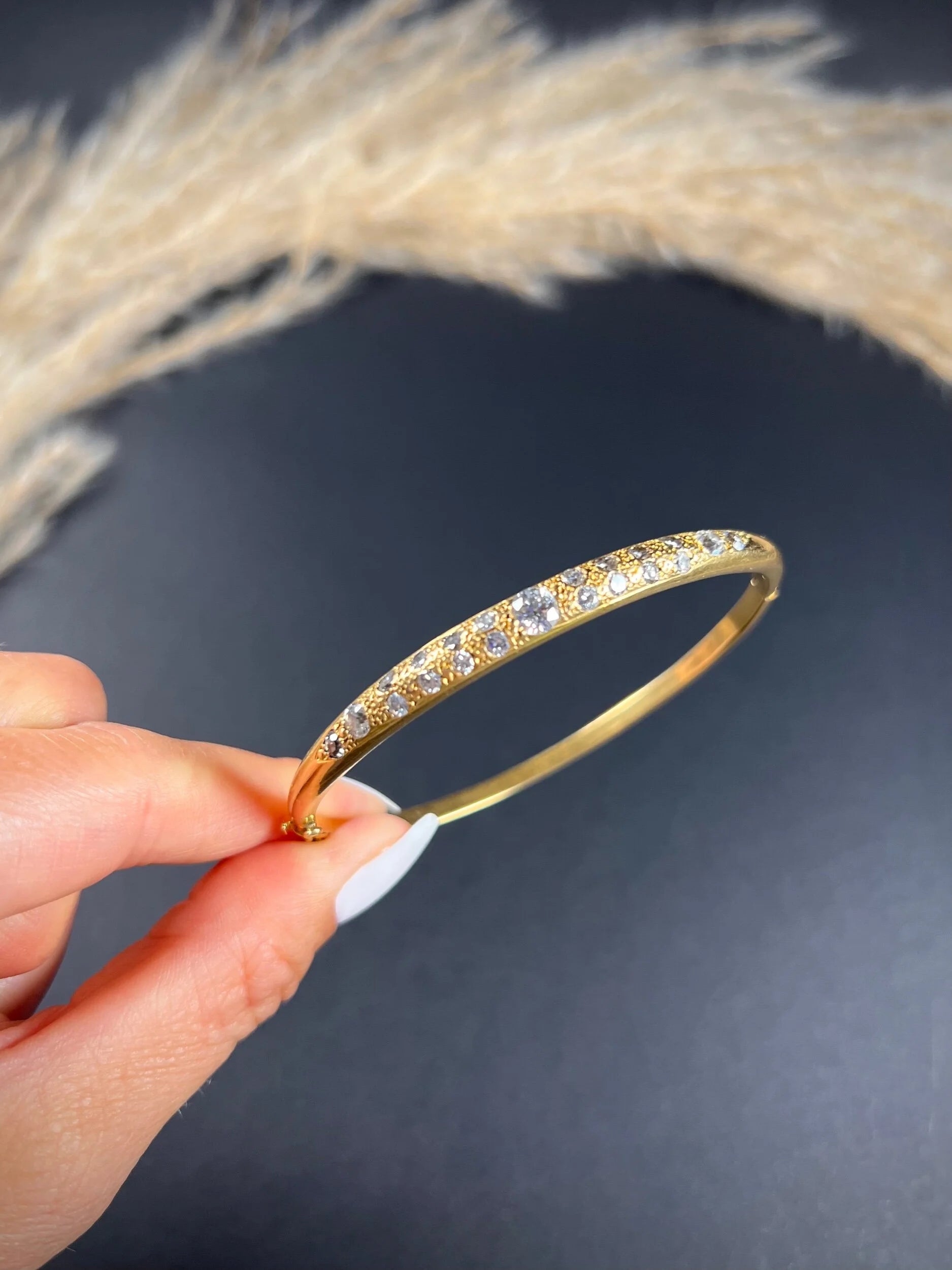 Vintage French 18 Carat Yellow Gold Diamond Bangle Bracelet, Circa 1960