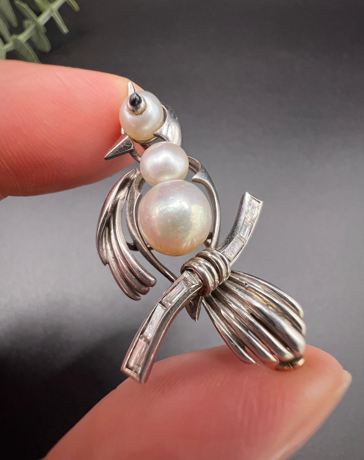 Antique Platinum, 1920s Bird Brooch, Pearls and Natural Diamonds