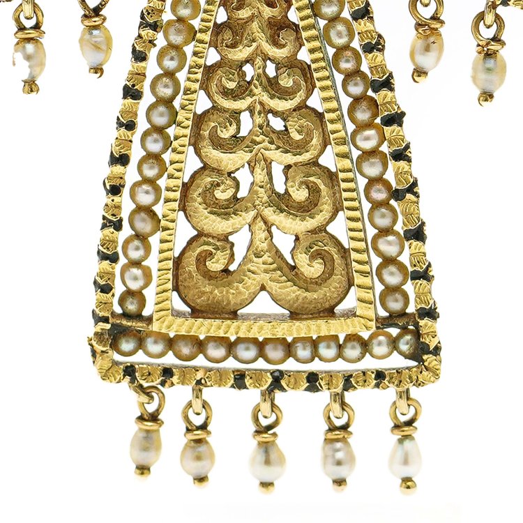 Byzantine Inspired 18ct Gold, Emerald and Seed Pearl Cross Pendant