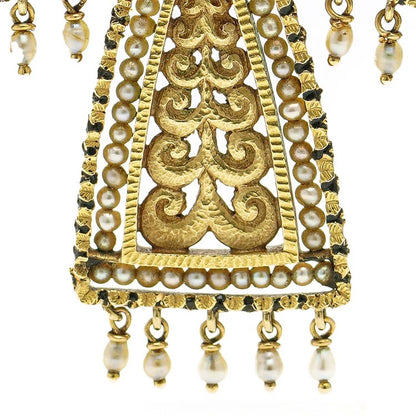 Byzantine Inspired 18ct Gold, Emerald and Seed Pearl Cross Pendant