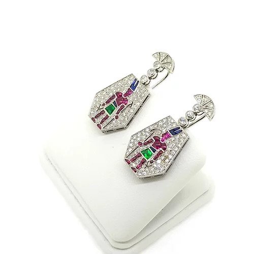 Egyptian Design Multi Gemstone Drop Earrings