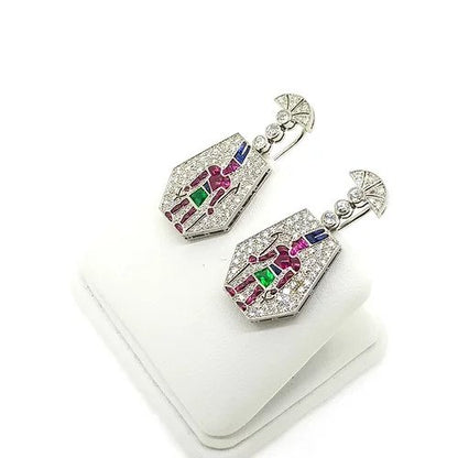 Egyptian Design Multi Gemstone Drop Earrings