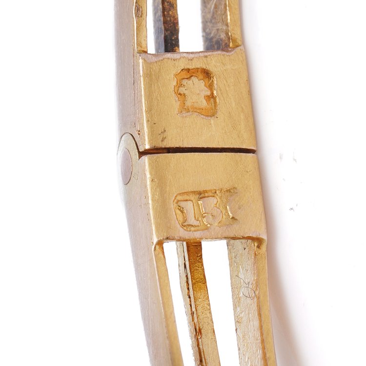 Antique Natural Pearl and Old Cut Diamond 15ct Yellow Gold Bangle Bracelet