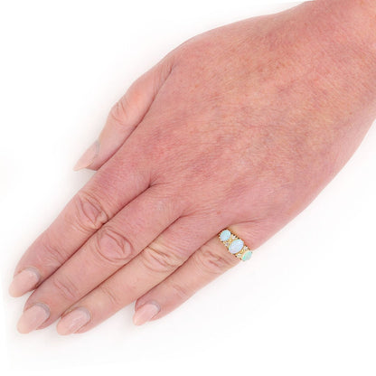 Antique Three Stone Opal Ring with Diamonds