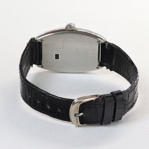 Franck Muller Havana 2852 Manual 30mm Steel Watch; silver dial, Arabic numerals, small seconds sub-dial, black leather strap with steel buckle