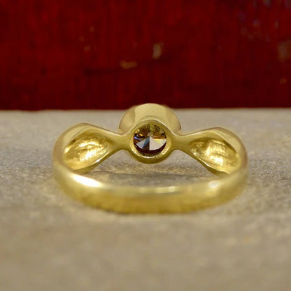 Bezel Set 0.60ct Champagne Diamond Solitaire Engagement Ring in 18ct Yellow Gold with triangular dimple style shoulders