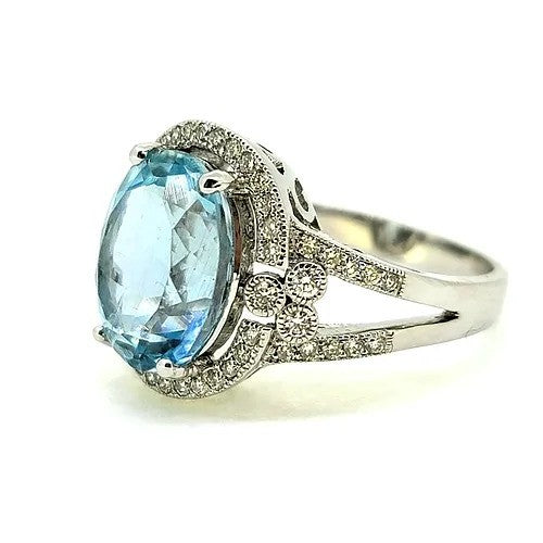 4.63ct Oval Aquamarine and Diamond Cluster Dress Ring