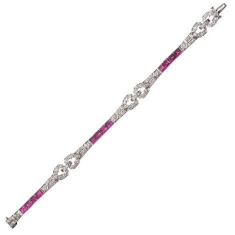 Art Deco Ruby and Diamond Line Bracelet in Platinum