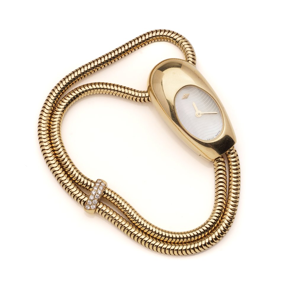 Vintage 1990s Van Cleef and Arpels Cadenas Serti 18ct Yellow Gold Watch with Diamonds