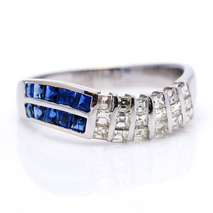 Vintage Princess Cut Diamond and Sapphire Ring in 18ct White gold