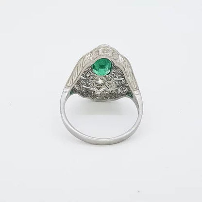 Colombian Emerald, Diamond and Platinum Openwork Plaque Ring