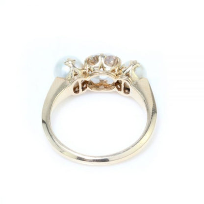 Antique Victorian Old Cushion Cut Diamond and Natural Pearl Three Stone Ring in 15ct Gold