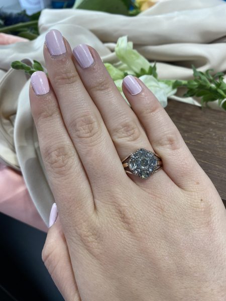 Antique Georgian 2ct Rose Cut Diamond Button Cluster Ring, Circa 1740