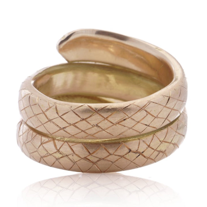 Antique 18ct Yellow Gold Coiled Snake Ring with 1.90ct Rose Cut Diamond