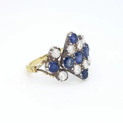 Antique Victorian Sapphire and Diamond Checkerboard Cluster Ring