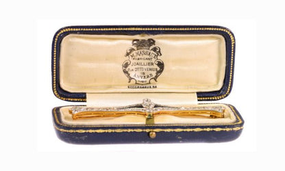 Vintage Art Deco Rose Cut Diamond and Onyx Bar Brooch, 18ct Gold