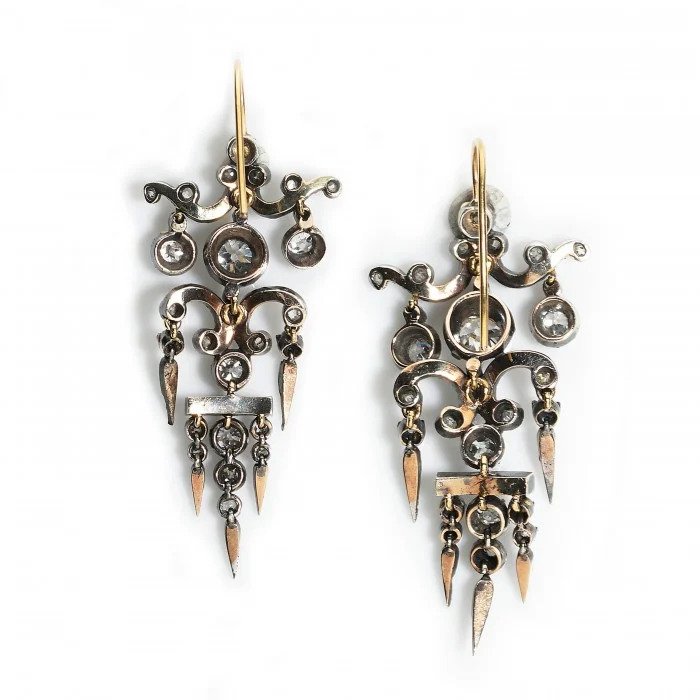Antique Early Victorian 5ct Old Cut Diamond Chandelier Earrings