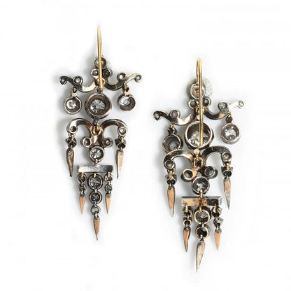 Antique Early Victorian 5ct Old Cut Diamond Chandelier Earrings
