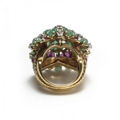 Vintage French Multi Gem Tutti Frutti Domed Cluster Cocktail Ring, 4.50 carats, in 18ct yellow gold, Circa 1950s