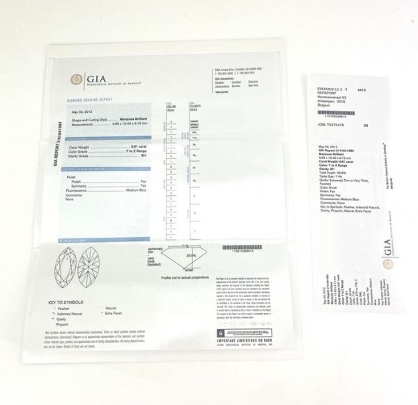 Marquise Cut Diamond and Platinum Ring, 0.81 carats, with GIA certificate