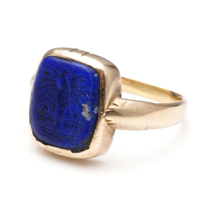 Antique Lapis Lazuli Signet Ring with Eagle