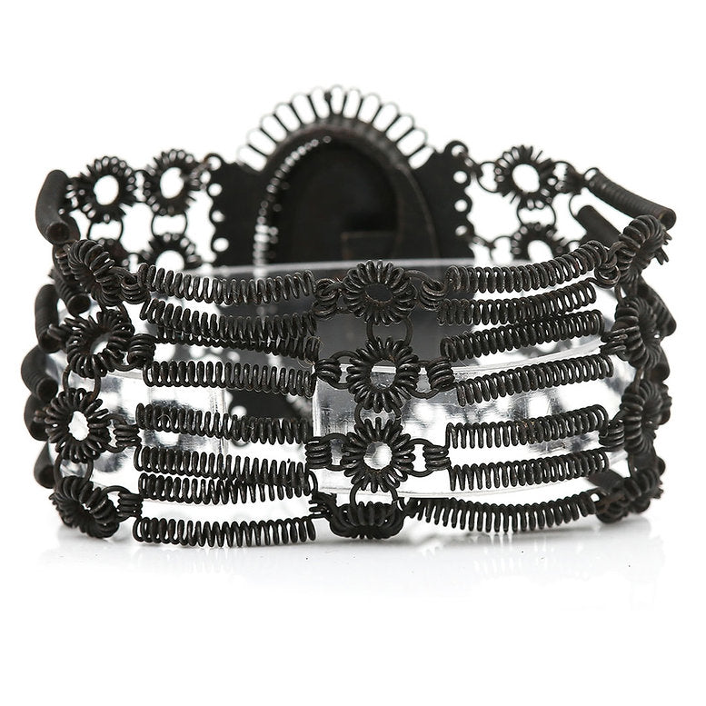 Antique Georgian Berlin Iron Work Bracelet, rare 19th century Berlin cast iron work bracelet with central knight cameo panel masterfully crafted around 1820